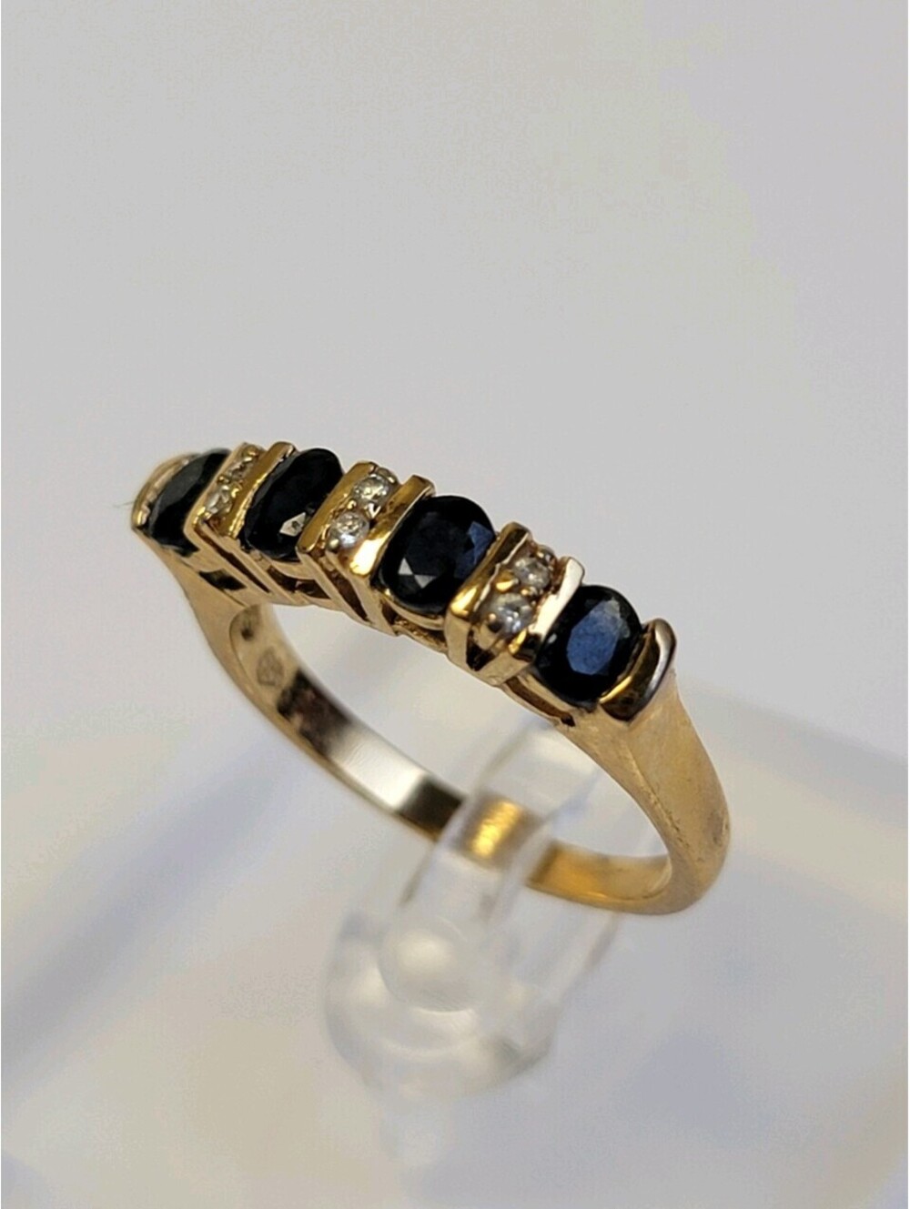 Vintage Style Yellow Gold Plated 5-Stone Blue Sapphire CZ Channel Band Ring Sz 6